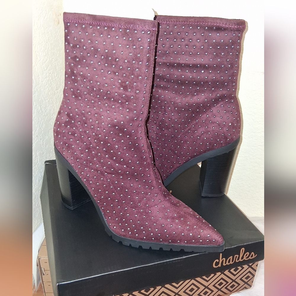 Charles David Maroon Studded Heeled Boots
